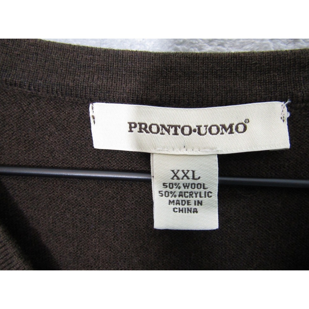 Pronto Uomo Sweater Vest Mens XXL Brown Good V-Neck Wool Blend Solid Classic - Picture 3 of 7